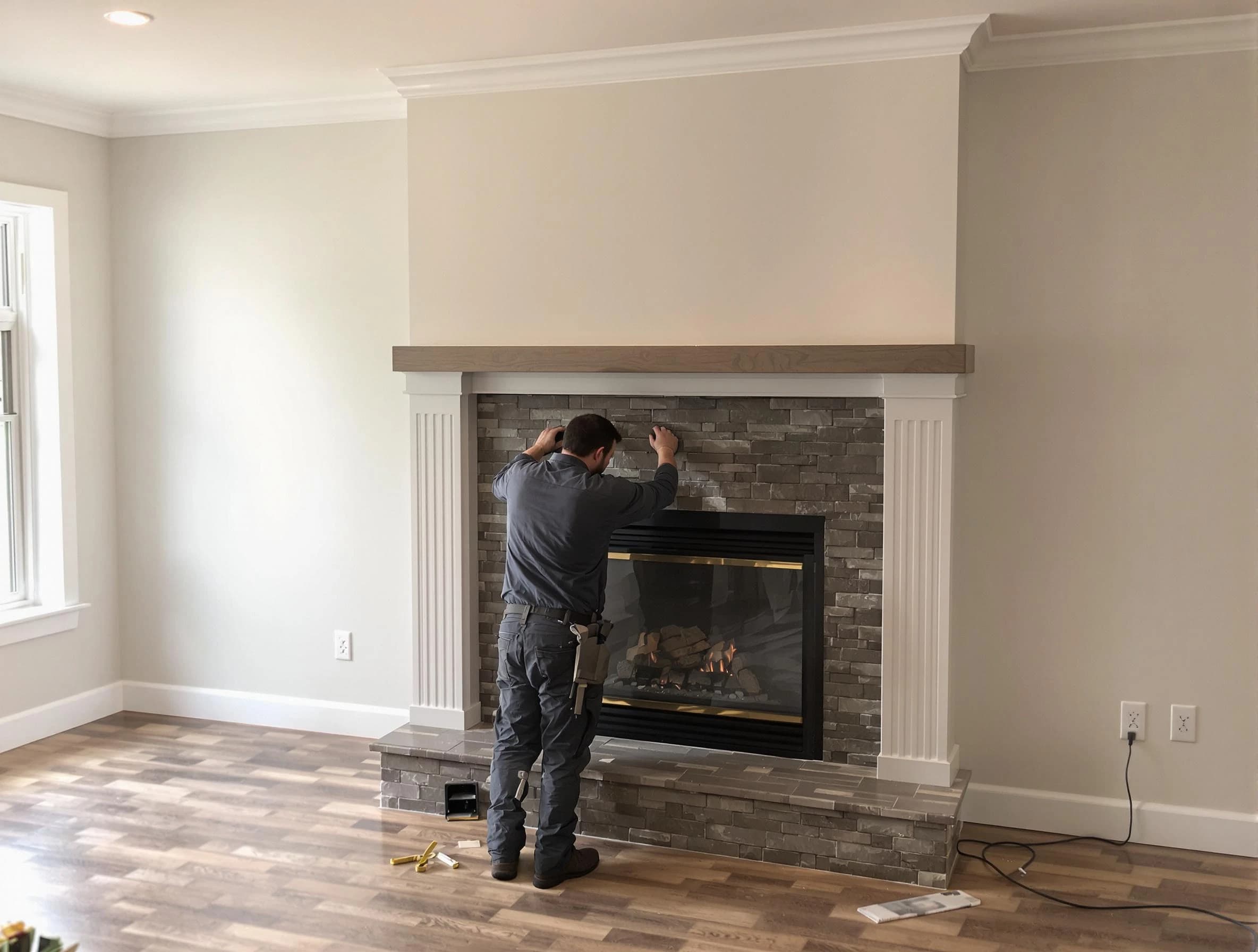 Fultondale Chimney Sweep finishing a custom fireplace install in Fultondale, AL