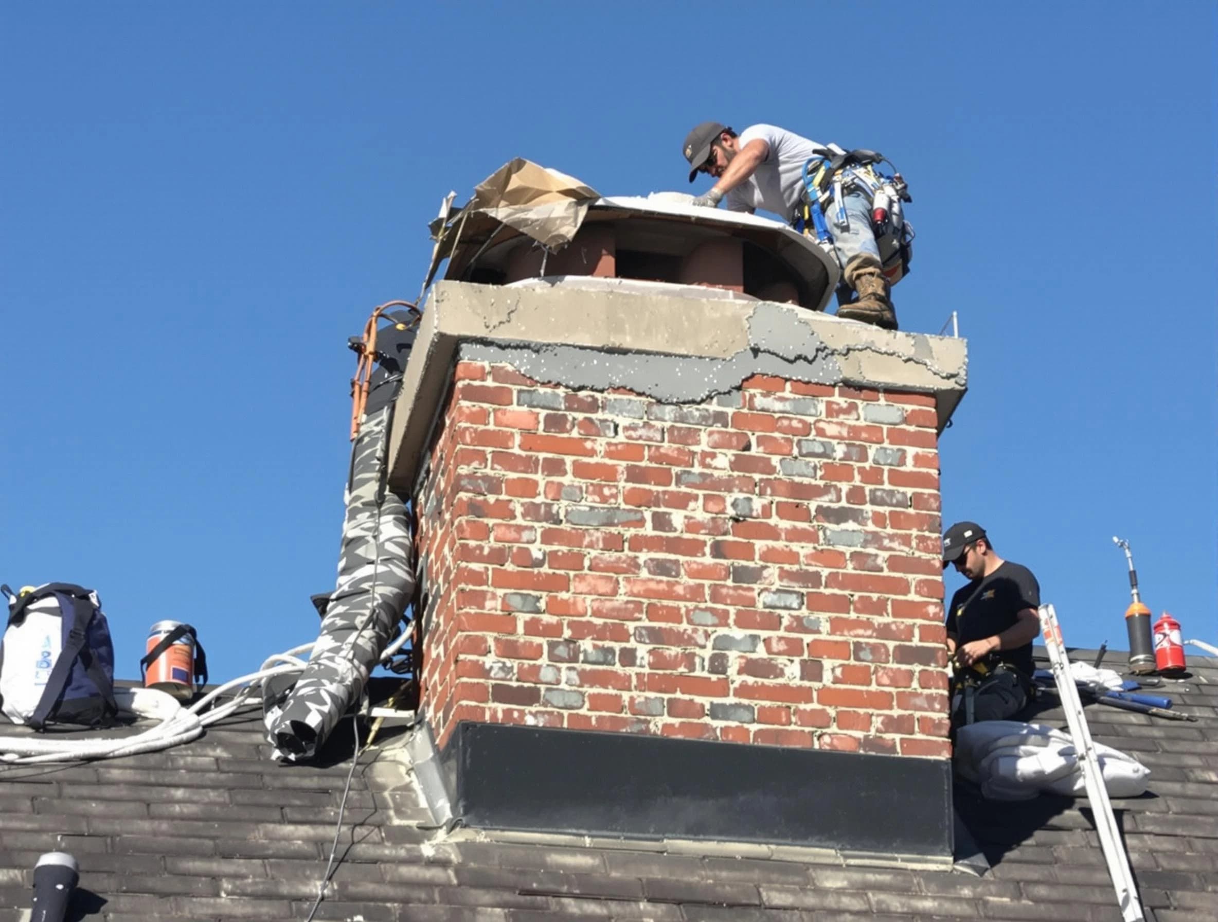Fultondale Chimney Sweep installing a custom chimney crown in Fultondale, AL