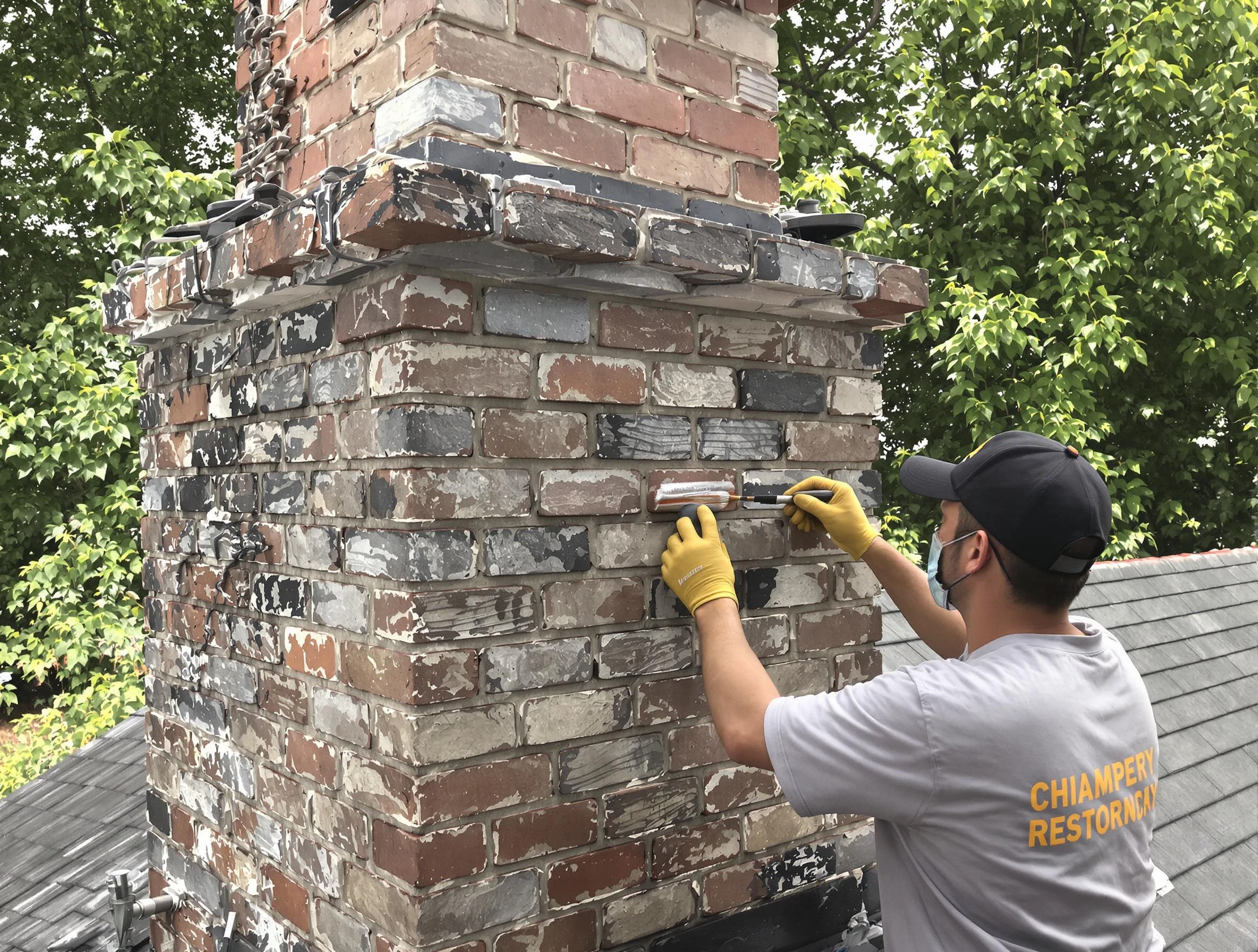 In-progress chimney restoration by Fultondale Chimney Sweep in Fultondale, AL
